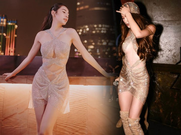 Thuỷ Tiên đi hát diện váy xuyên thấu cắt khoét mạnh tay, nhìn kiểu nào cũng thấy như chị em Hồ Ngọc Hà