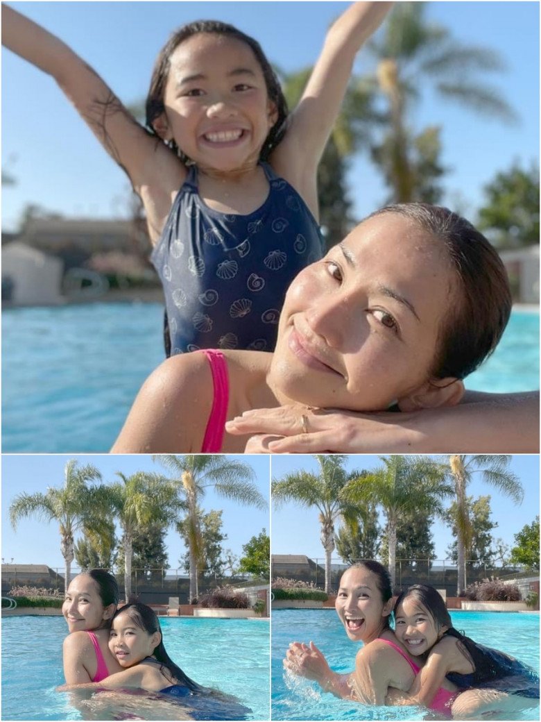 Cùng đi bơi, con gái Kim Hiền khoe da bánh mật, nhìn sang mẹ U40 mà đẹp hơn thời amp;#34;Út Rángamp;#34;  - 1