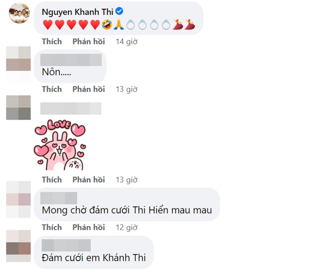 Dưới phần bình luận, Khánh Thi để lại bình luận khó hiểu đánh đố dân tình.