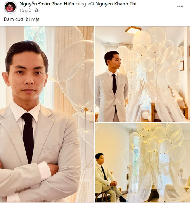 Phan Hiển đăng ảnh bảnh bao kèm dòng chú thích đáng chú ý: Đám cưới bí mật.