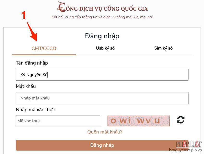 Đăng nhập vào Cổng Dịch vụ công Quốc gia. Ảnh: MINH HOÀNG