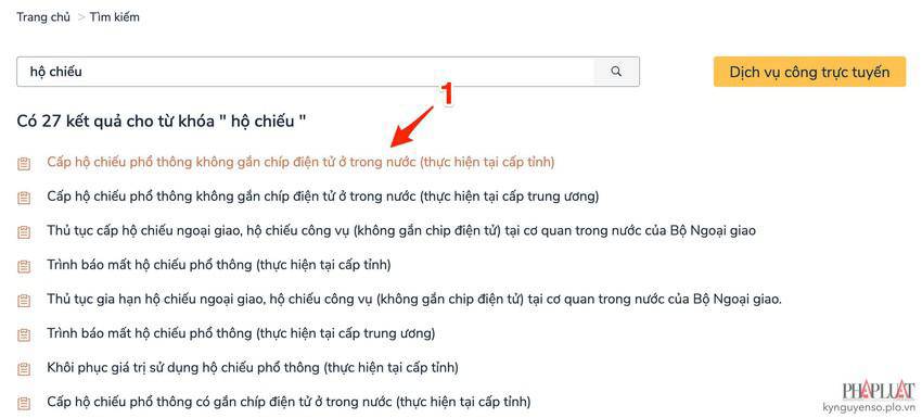 Tìm kiếm dịch vụ cấp hộ chiếu phổ thông không gắn chip điện tử (thực hiện tại cấp tỉnh). Ảnh: MINH HOÀNG
