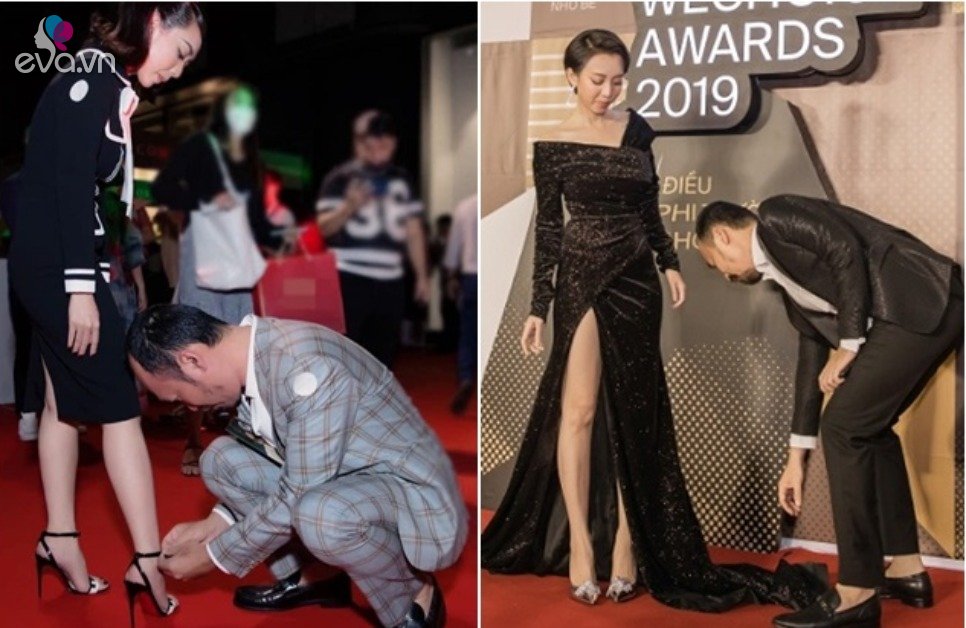 Tien Luat graciously tied shoelaces for his wife, Cong Vinh also acted more delicately
