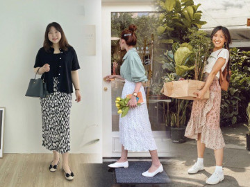 Muôn kiểu phối đồ với chân váy midi hoa nhí