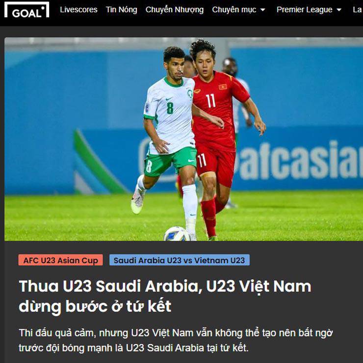 Tờ Goal dành nhiều lời ngợi khen cho U23 Việt Nam