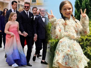 Thời trang - Harper Beckham đi tiệc cùng bố mặc váy quây người lớn, khoe bắp tay nần nẫn đáng yêu