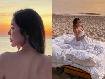 Che chăn hững hờ trên biển, Á khôi Mai Diệu Linh khoe 3 vòng nóng bỏng