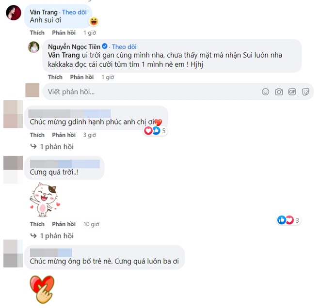 Dưới phần bình luận, Vân Trang vội vàng vào nhận thông gia với Quý Bình khiến vợ đại gia của nam diễn viên bật cười.