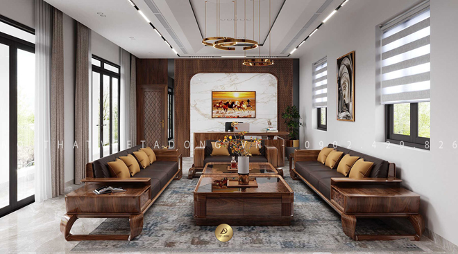 5+ mẫu sofa gỗ óc chó cao cấp mới nhất thị trường do Việt Á Đông thiết kế và sản xuất - 1