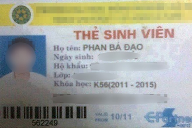 Thẻ sinh viên của Bá Đạo từng gây sốt mạng xã hội. 