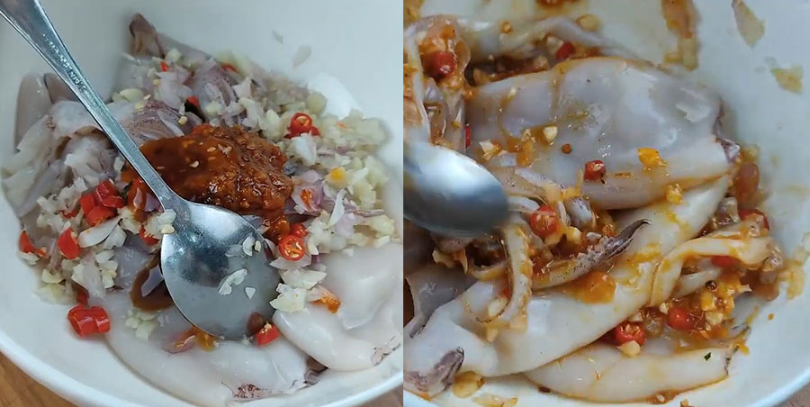 How to make grilled squid with satay, delicious chili salt and pepper, everyone who eats is 