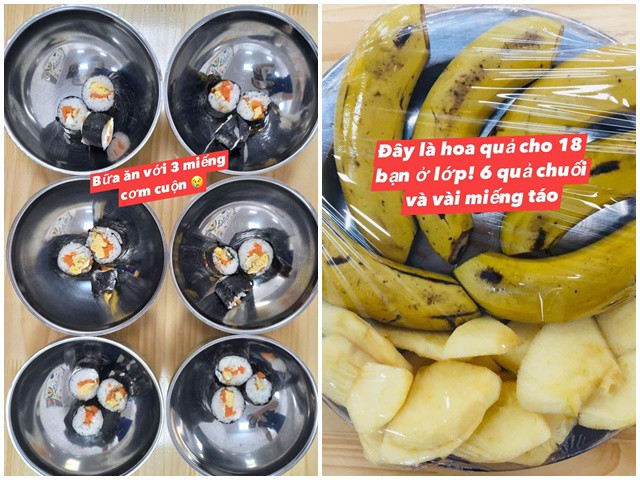 Những hình ảnh về suất ăn của các bé tại trường được chị H. chia sẻ trên mạng xã hội