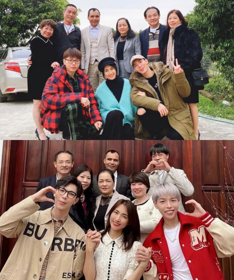 Vào dịp đầu Xuân, Hòa Minzy - Đức Phúc - Erik còn chứng minh tình bạn bền chặt bằng cách chụp ảnh cùng bố mẹ 3 bên.