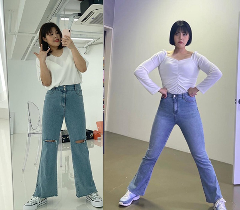 Yang Soobin từng thủ thỉ, ước mơ lớn nhất của cô là mặc quần jeans. Người đẹp từ từ đạt được mốc cân nặng như ý là chuyển từ quần jeans ống suông sang ống bó hơn.
