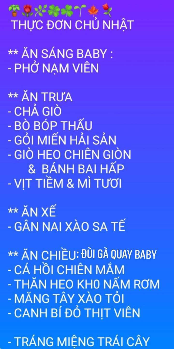 Quốc Vũ còn hé lộ thực đơn của gia đình khiến nhiều người đoán phải lên tới vài triệu đồng/ngày. Anh chia sẻ: Mọi người đoán thử nhà anh ngày đi chợ nhiêu tiền? Ngày nào cũng ăn dị không mà ngoài Yuki dáng chuẩn giống ba ra thì 3 bà kia như cây tre miễu không.