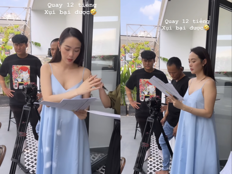 Dù bầu nhưng Minh Hằng vẫn cuồng công việc.