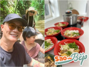 Bếp Eva - Vừa nấu ăn vừa giữ con, vợ Hoàng Bách hài hước thốt lên: "Cũng nhàn", "không nhọc lắm đâu"