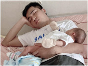 Bà bầu - “Chàng  trai không chân” Tô Đình Khánh phụ vợ ở cữ chăm con, vừa ăn cơm vừa ngáp, chỉ thèm 1 giấc ngủ