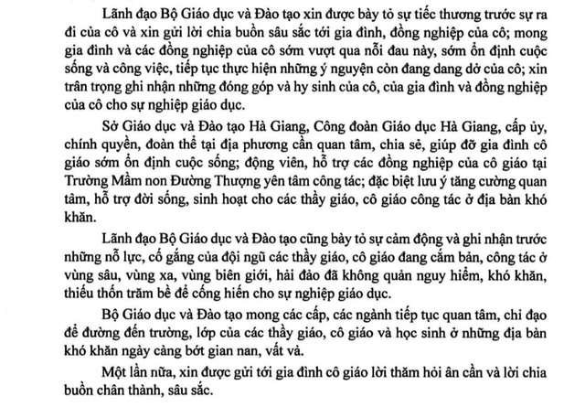Bộ GDamp;ĐT gửi thư chia buồn gia đình cô giáo vùng cao ở Hà Giang gặp nạn.