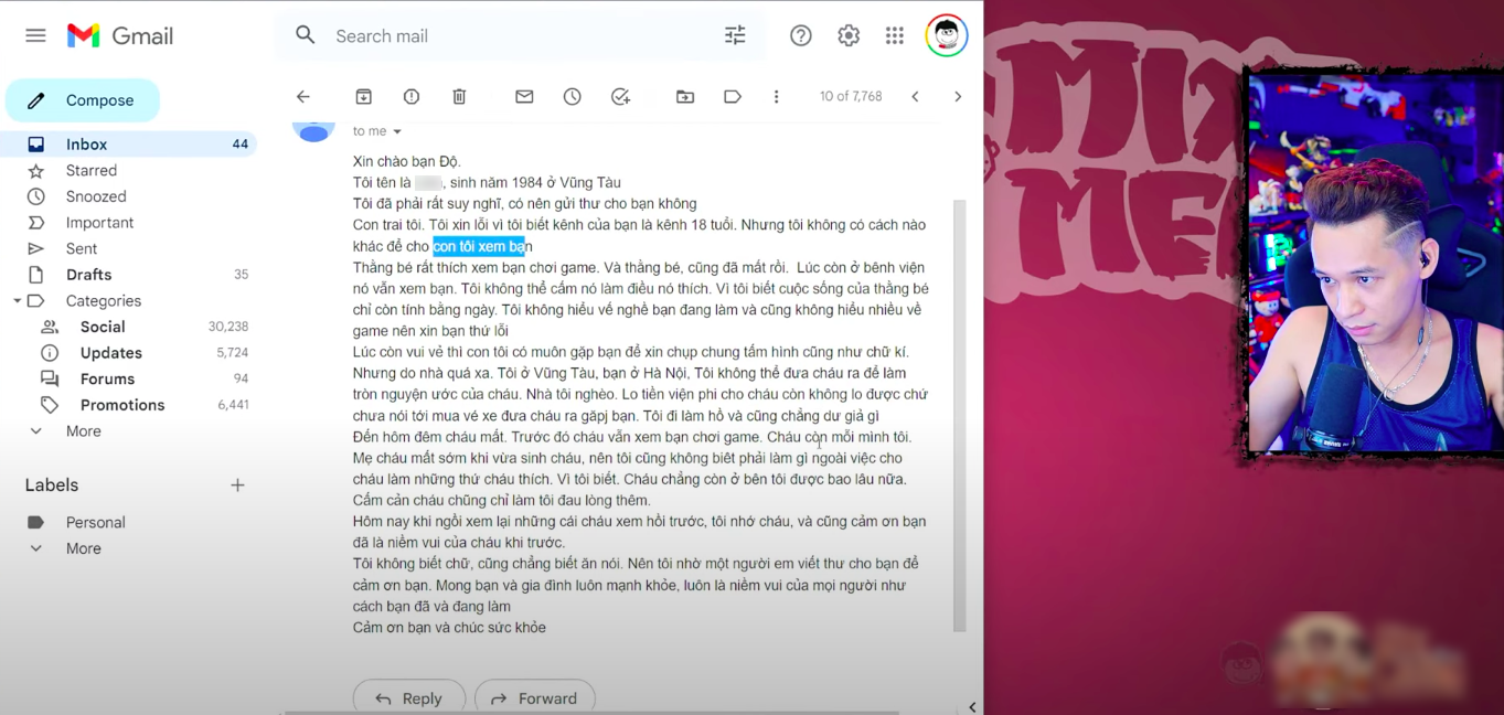 Độ Mixi xúc động khi đọc bức thư từ phụ huynh của một fan nhí không may qua đời