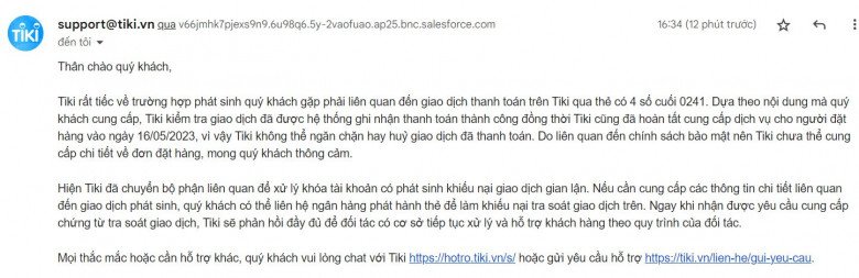 Chỉ có mấy phút, nhóm lừa đảo đã hoàn tất thanh toán đơn hàng và không thể biết đó là đơn hàng gì, không hề có xác nhận đơn hàng của Tiki.