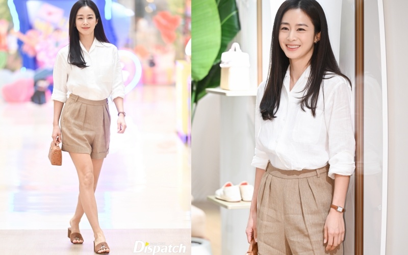 Mới đây, Kim Tae Hee vừa tham dự sự kiện khai trương cửa hàng thời trang được tổ chức tại Seocho-gu, Seoul. Bà mẹ 2 con mặc áo sơ mi trắng, quần short và trang điểm nhẹ nhàng.

