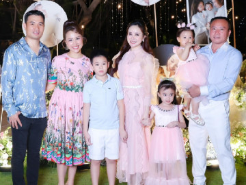 Vy Oanh rạng rỡ xuất hiện cùng chồng con trong tiệc sinh nhật con gái MC Vân Hugo