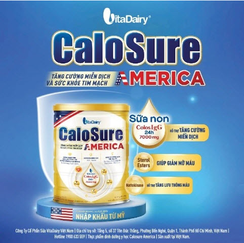 CaloSure America ứng dụng Nguyên liệu Sữa non ColosIgG 24h nhập khẩu từ Mỹ 
