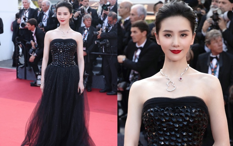 Mới đây, Lưu Thi Thi vừa khoe sắc vóc trong bộ đầm đen ánh sequin khi dự thảm đỏ Cannes, ngày thứ 5.
