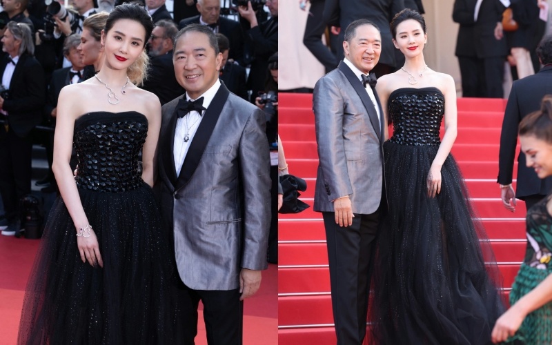 Lưu Thi Thi chụp hình cùng ông Dennis Chan - người sáng lập kiêm giám đốc sáng tạo của thương hiệu trang sức nữ diễn viên là gương mặt đại diện.
