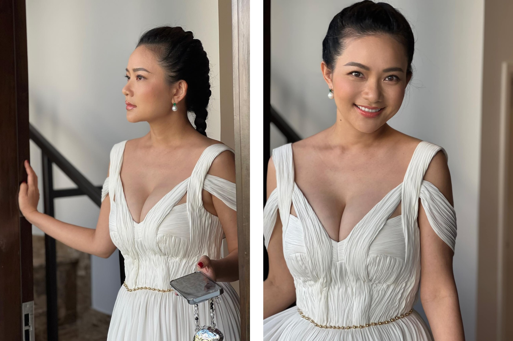 Qua ống kính của ông xã Đức An, Phan Như Thảo càng trông rạng ngời hơn. Nhờ giảm cân thành công, Phan Như Thảo đã lấy lại những đường nét sắc sảo như xưa. Đặc biệt, vóc dáng của cô không chỉ thon gọn hơn mà còn thiêu đốt ánh mắt bao người bởi vòng 1 khủng. 