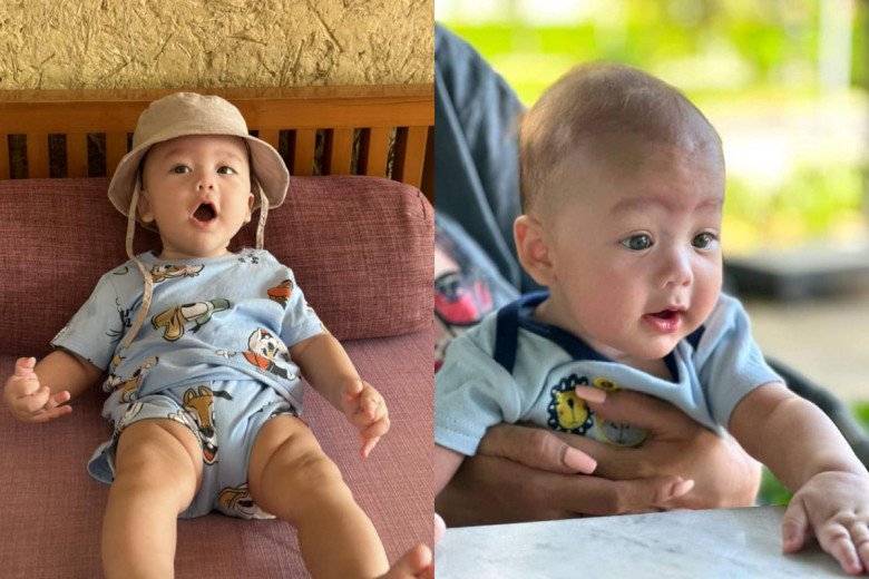 Cậu bé còn sở hữu màu mắt xám xanh chuẩn thiên thần lai Tây.