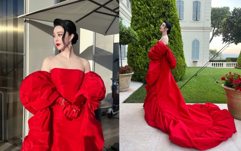 Có thông tin số lượng váy Băng Băng diện tại Cannes đã vượt quá con số 10. Trang phục nào của nữ hoàng thị phi này cũng nhận được nhiều lời khen từ báo giới nước ngoài.

