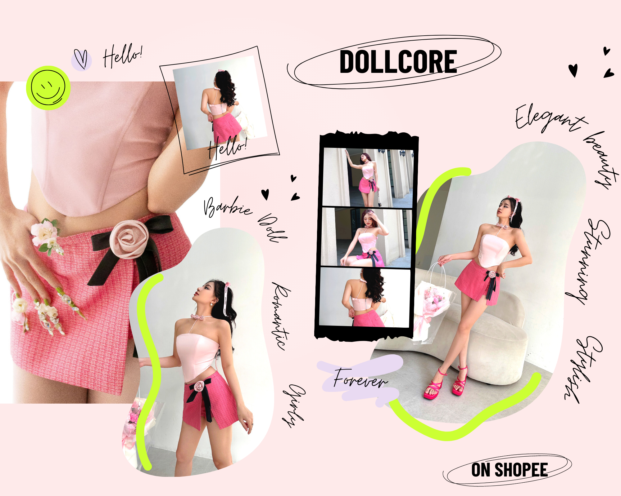 Set đồ gồm corset dây cổ và quần giả váy đính hoa hồng từ LSeoul sẽ biến nàng thành búp bê Barbie ngọt ngào trong tích tắc. “Chốt đơn” với giá ưu đãi tại: http://shopee.vn/a-i.269491027.22830202429