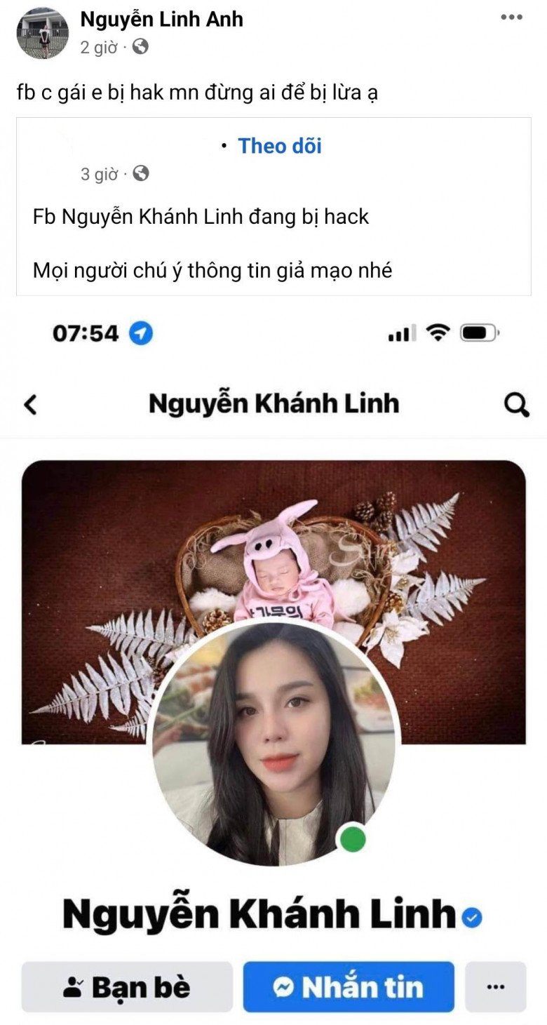 Bài viết của em gái Khánh Linh thông báo trang cá nhân của chị gái bị hack.