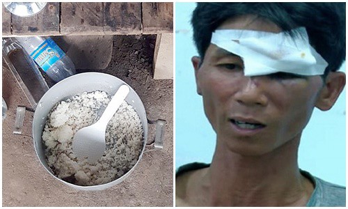 Hưng khai rằng, những lúc đói bụng, gã tìm đến các lán trại của dân làm rẫy để lấy trộm gạo nấu cơm, hoặc trộm mì ăn sống. (Ảnh: Công an)