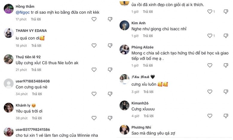  Dưới clip, mọi người đều bình luận khen sự thông minh và đáng yêu hết nấc của Winnie.