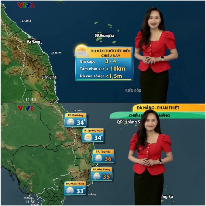 Trên bản tin dự báo thời tiết ngày 8/5, Xuân Anh tươi tắn lên hình.