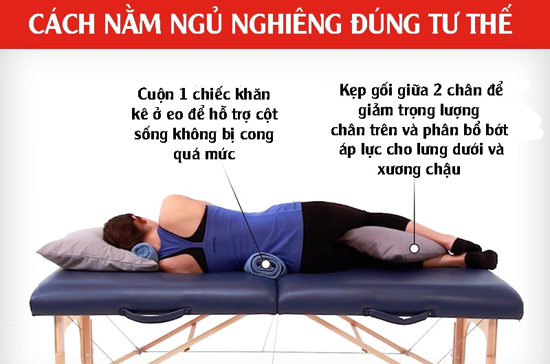 Để giảm bớt áp lực lên lưng dưới, bạn có thể kê một chiếc gối giữa hai chân để thấy thoải mái hơn. Điều này hỗ trợ nhiều hơn cho hông, xương chậu và lưng dưới.
