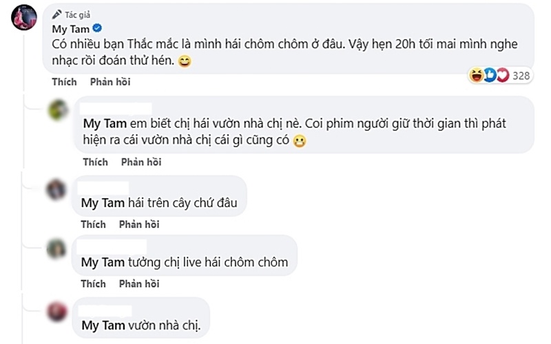 Đông đảo dân mạng đã đoán đây là vườn nhà của Mỹ Tâm. Tuy nhiên nữ ca sĩ không xác thực, trong livestream được thông báo, cô cũng chỉ hát hò mà thôi. Có fan phát hiện trong phim "Người giữ thời gian" đã hé lộ vườn nhà "cái gì cũng có" của nữ ca sĩ.
