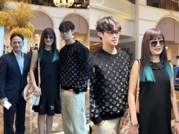 Nữ hoàng ảnh lịch Hiền Mai U60 được chồng Việt kiều kè kè, trai trẻ hơn 1m80 đứng cạnh nắm tay không rời