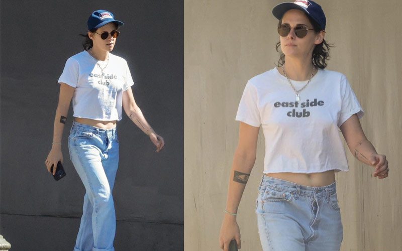Khi Kristen Stewart xuống phố, mỹ nhân cũng vô cùng đơn giản với chiếc áo thun và quần jeans năng động. 
