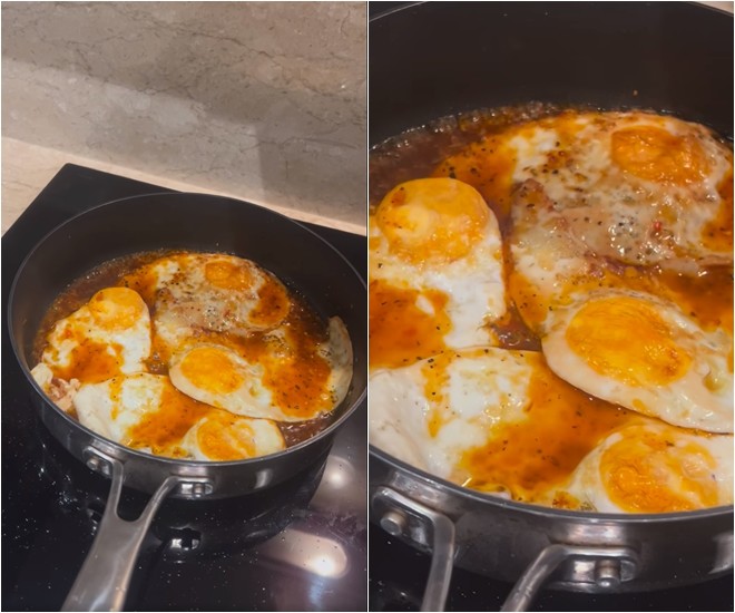 Nhiều fan đoán món ăn Noo đang nấu là trứng chiên nước mắm. Một số người bình luận rằng nếu thêm chút hành lá nữa thì càng tuyệt, tuy nhiên Noo Phước Thịnh không ăn được hành nên không bỏ vào.