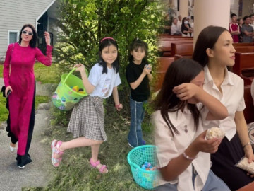 Sao Việt mừng lễ Phục sinh: Trang Trần diện áo dài đưa con đi nhặt trứng, con gái Phan Đinh Tùng bật khóc