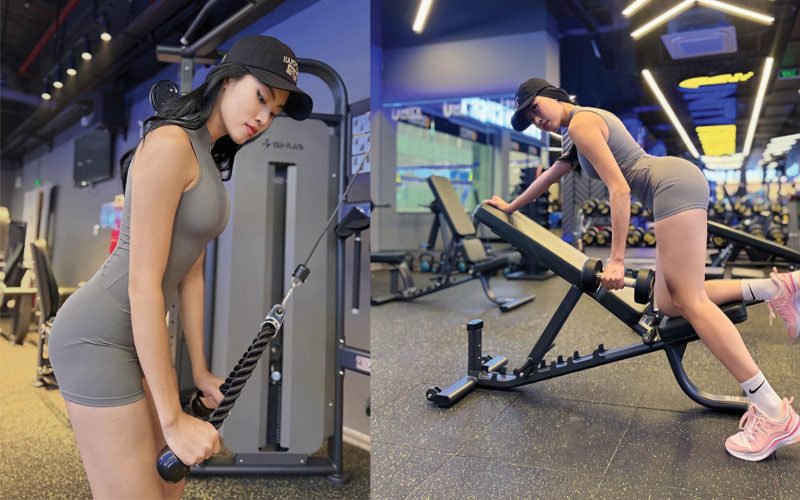 Mỹ nhân 9X cũng chăm chỉ đến phòng tập gym mỗi ngày hai tiếng để giúp cho cơ thể săn chắc, khoẻ đẹp từ bên trong và không có mỡ thừa. 
