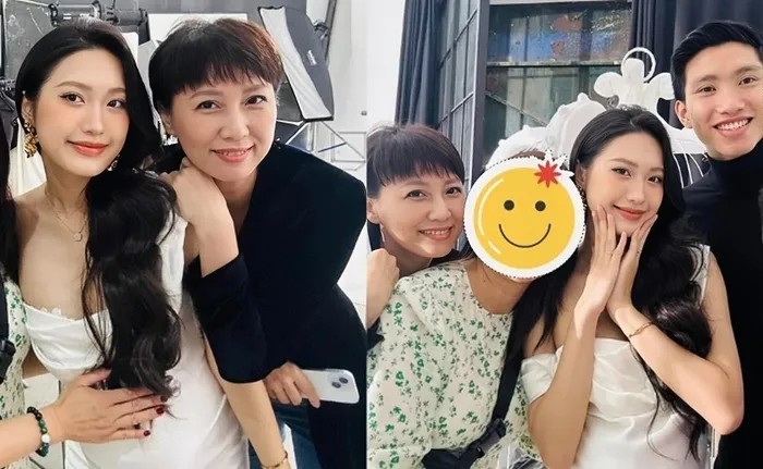 Mẹ vợ Đoàn Văn Hậu tháp tùng con gái và con rể đi chụp bộ ảnh bầu gây chú ý.