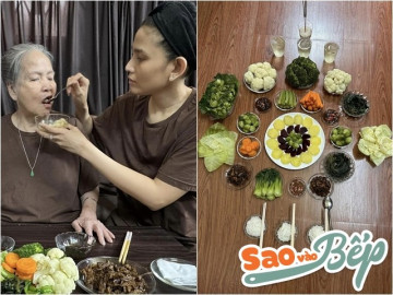 Mỹ nhân ăn chay đẹp nhất Việt Nam khoe những bữa cơm đạm bạc, cảnh bón cơm cho ngoại gây xúc động