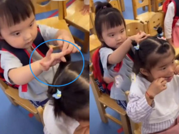 Bé gái 4 tuổi trổ tài khéo tay tết tóc cho các bạn học trong lớp, nhìn thành quả nhiều phụ huynh xấu hổ