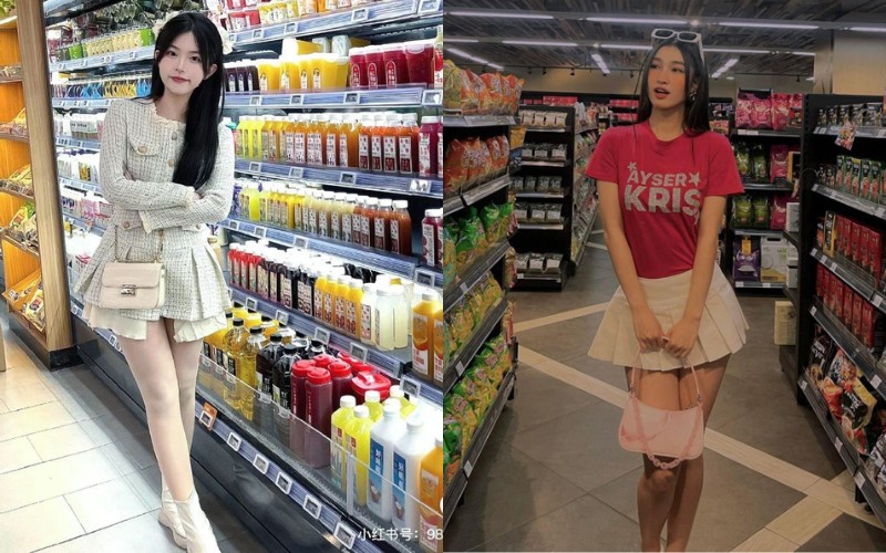 Ngoài việc giải quyết nhu cầu mua sắm thì siêu thị cũng được xem là địa điểm, không gian chụp hình, pose dáng có sức hút với nhiều chị em.
