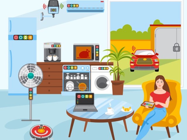 Image of a person turning off multiple appliances to save energy